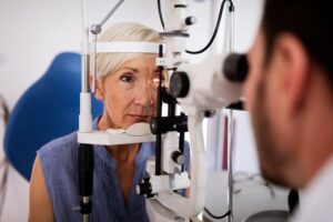 Senior woman undergoing eye exam